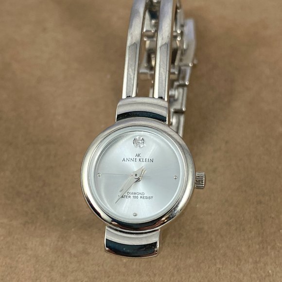 Vintage Anne Klein Diamond Watch Silver Tone
